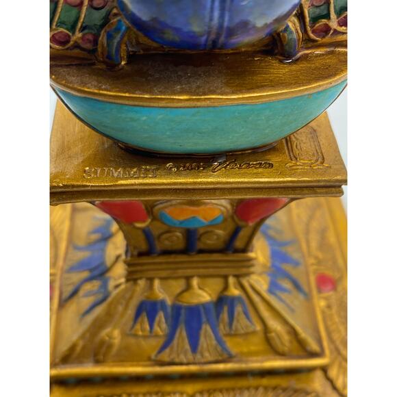 Vintage Hand painted‎ Gold,Red,Blue Scarab Beetle Double Sided Standing Mirror - Picture 10 of 15